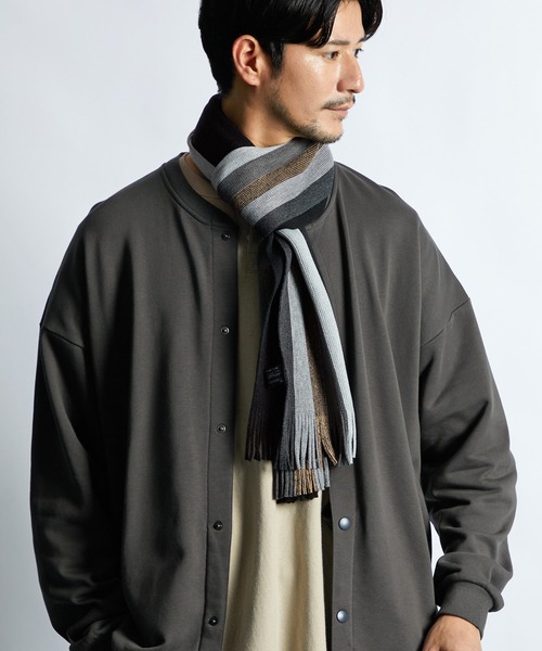 LANVIN en Bleu マフラー ハーフストライプ ラッセル メンズ