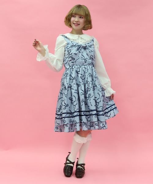 axes femme kawaiiお菓子の家柄ジャンスカ ブルー ハッピーバカンス柄