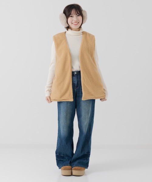 JAM & LINK ベスト ジレ リバーシブルボアベスト レディース