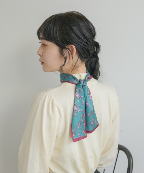 ニット scarf × high neck knit/スカーフ付きハイネックニット