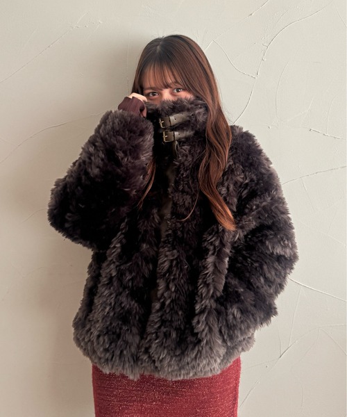 Perushu ブルゾン アウター Stand collar 2 way fake fur coat