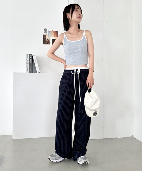 CLEA パンツ レイヤードデザインピンストライプパンツ レディース