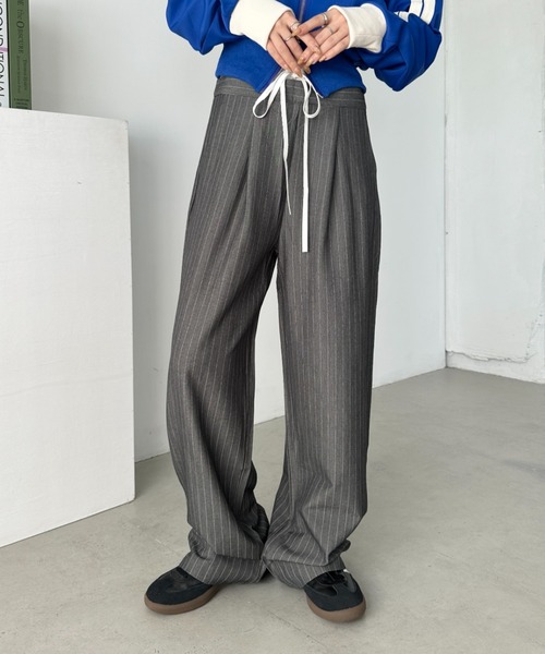 CLEA パンツ レイヤードデザインピンストライプパンツ レディース