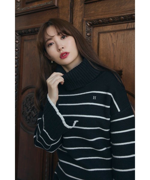 Her lip to ワンピース Striped Turtleneck Mini Knit Dress