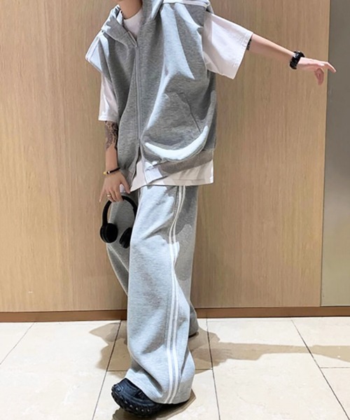 NOWLE（ノウル） パーカー 「NOWLE」ライン柄 ノースリーブ ジップ