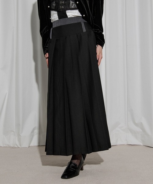 Ezick スカート pleats middle skirt ダブルウエストプリーツスカート