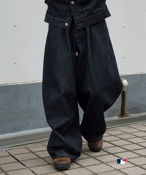 Perushu ジーンズ × MLB コラボリジットデニムパンツ メンズ