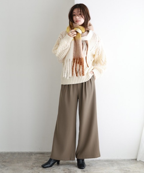 Pierrot（ピエロ） パンツ 細見えタックワイドパンツ レディース