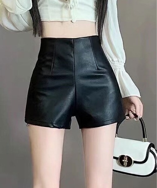 パンツ ハイウエスト フェイクレザー ショート レディース : ZOZOTOWN