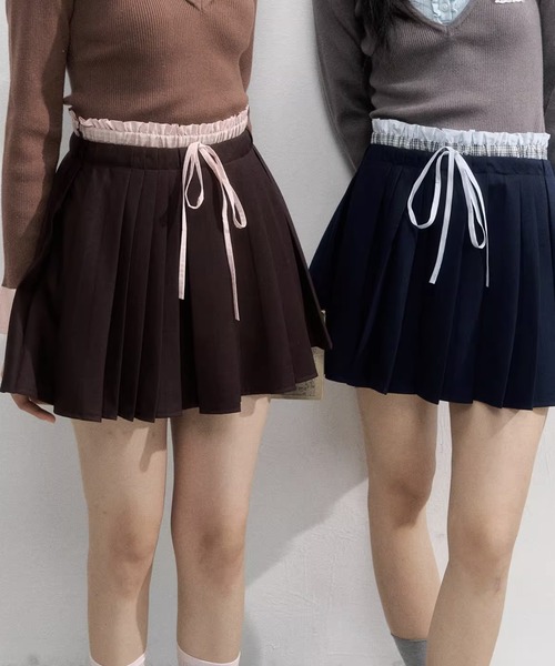 SunsetPark スカート カレッジライク レイヤードプリーツミニスカート