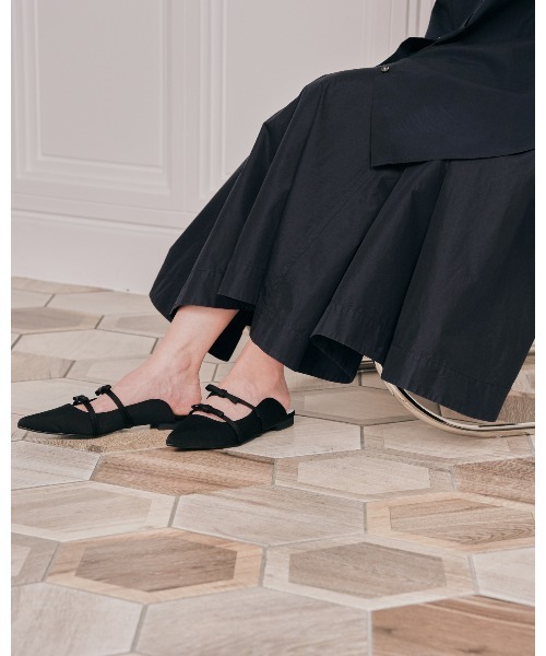 サンダル ポインテッドトゥ ダブルストラップ フラット ミュール