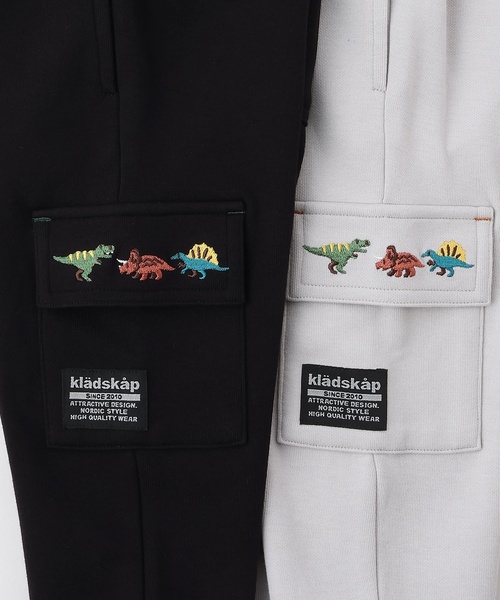 kladskap（クレードスコープ） パンツ 恐竜刺しゅう裾リブカーゴパンツ