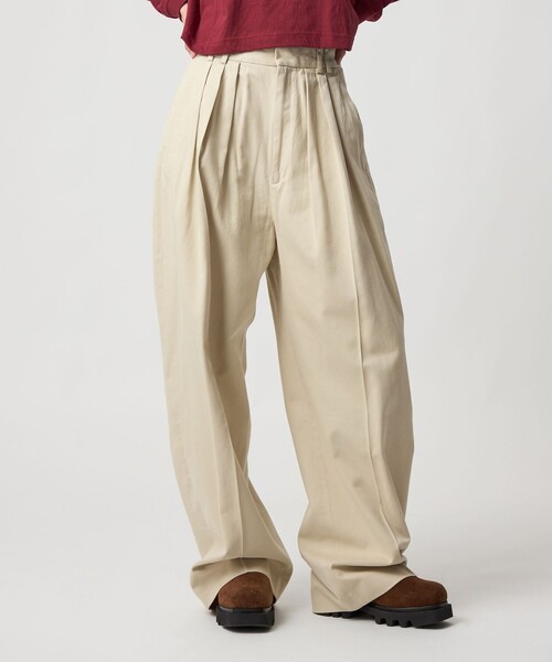 6 スラックス パンツ 「6(ROKU)」コットンレーヨン タックパンツ