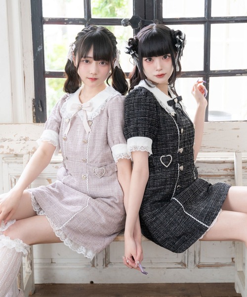 DearMyLove ワンピース キラキラハートキルティングサマーツイード
