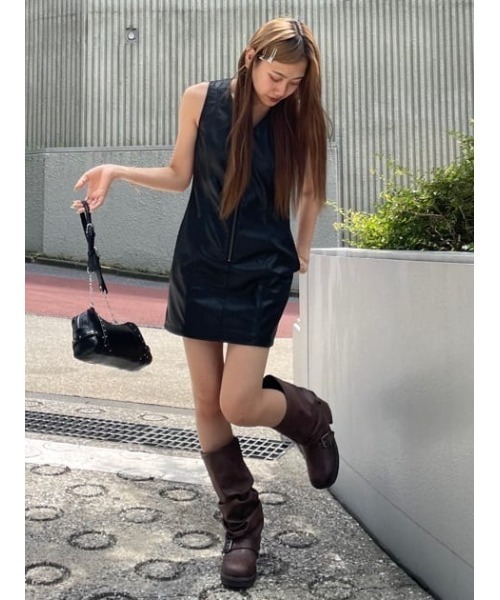 LAGUA GEM（ラグアジェム） ワンピース FAUX LEATHER ZIP ミニ