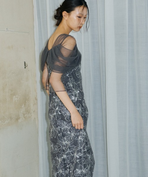 ANDRESD ドレス チュールドレープスパンコールドレス / tulle drape