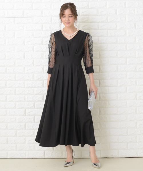 Lace Ladies（レースレディース） ドレス ドット柄 シアー袖 ロング