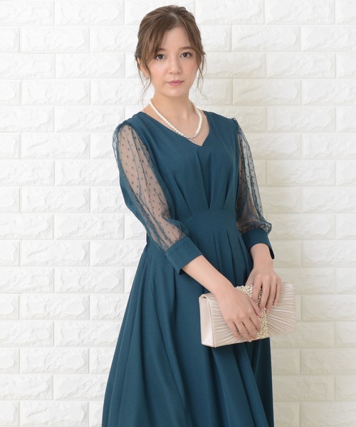 Lace Ladies（レースレディース） ドレス ドット柄 シアー袖 ロング