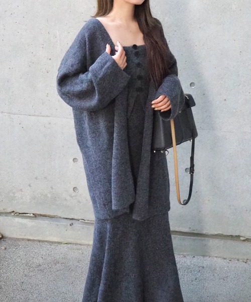 セットアップ knit cardigan tops skirt 3set /「3点セット」ニット