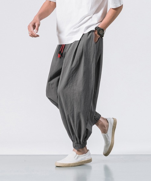Cloudstyle パンツ 「Cloudstyle」メンズ9分丈綿麻無地サルエルパンツ