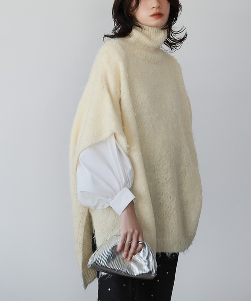 ELFRANK ニット セーター ハイネックドルマンニットポンチョ