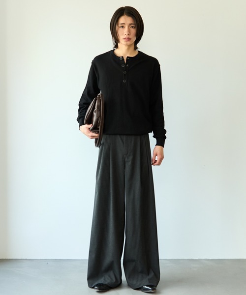 SINSS スラックス Two tuck wide straight stripe slacks / 2タック