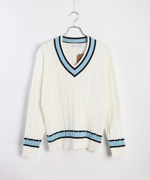 WESTSEA（ウエストシー） セーター ニット 日本製 ケーブル編み V