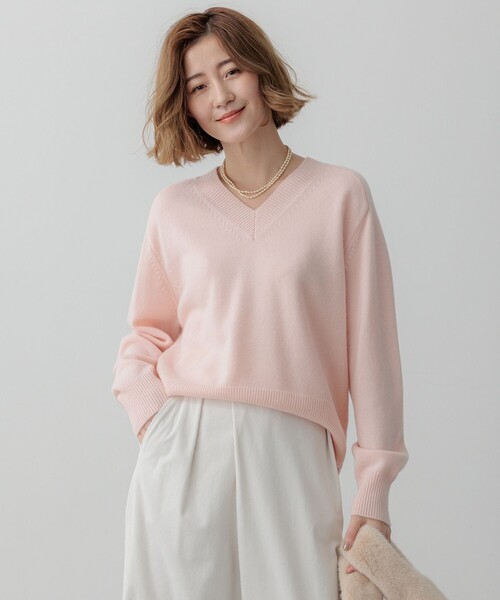 ニット セーター 「Oggi2月号掲載/洗える」ウールカシミヤ Vネック