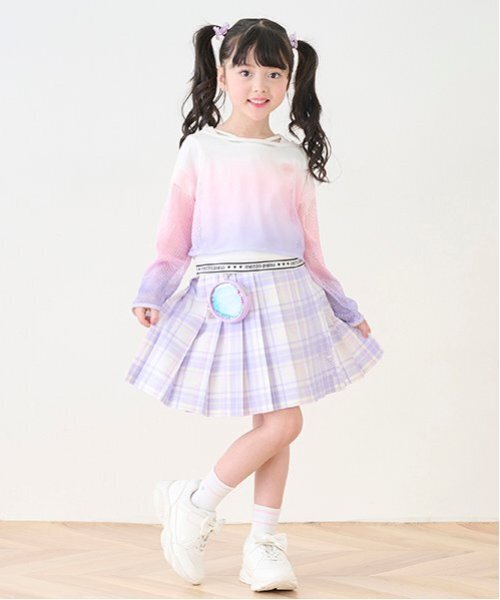 mezzo piano スカート ポーチ付 チェックプリーツスカパン キッズ 子供