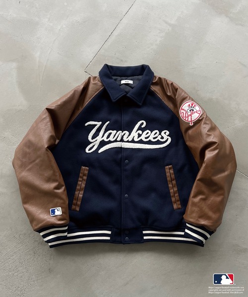 Perushu スタジャン「MLBコラボ」 LARGE ネイビー メンズ : ZOZOTOWN