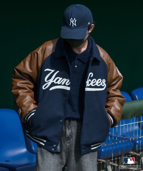 Perushu スタジャン「MLBコラボ」 LARGE ネイビー メンズ : ZOZOTOWN