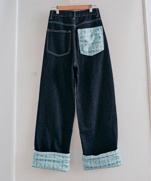 ジーンズ デニム デニムパンツ 裾裏 チェック柄 レディース : ZOZOTOWN
