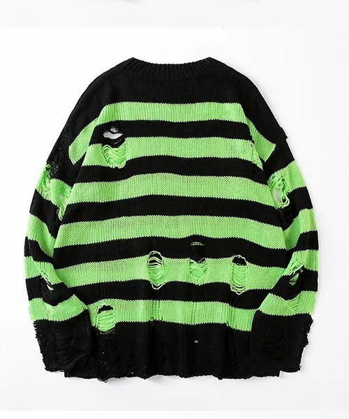 セーター ニット /WARAIJOGO/ダメージ加工オーバーサイズボーダー