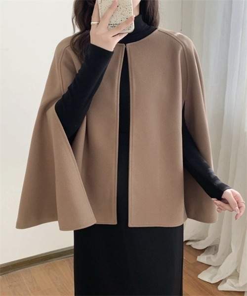 FREE STYLISTS ポンチョ ノーカラーケープポンチョコート レディース