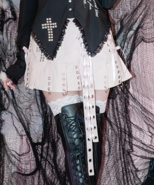 AVENCHUMU スカート side lace up pierce pleated skirt : ZOZOTOWN