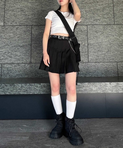 スカート ベルト付きチェーンプリーツミニスカート : ZOZOTOWN Yahoo