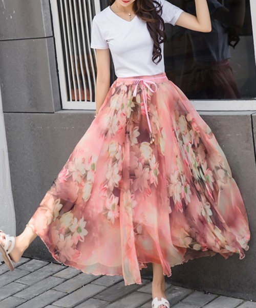 スカート 花柄シフォンフレアロングスカート : ZOZOTOWN Yahoo!店