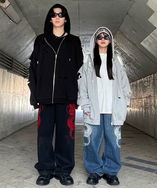 ジーンズ デニム デニムパンツ ドラゴン刺繍デニムパンツ レディース