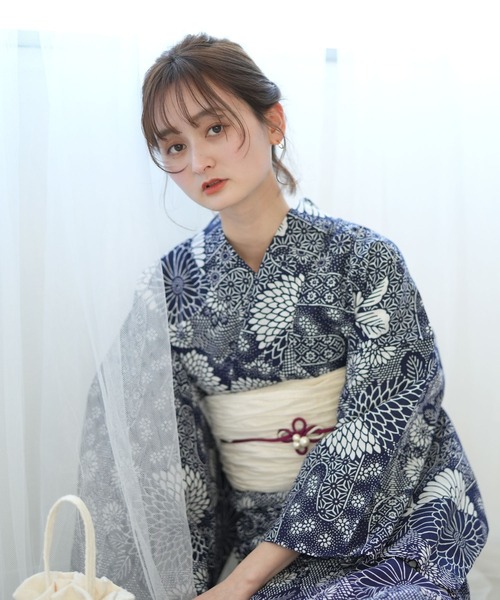 utatane 浴衣 手染め注染浴衣3点セット utatane×注染工房 藍色の古典菊
