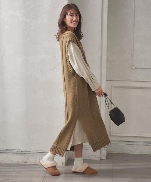 KOBE LETTUCE（神戸レタス） ベスト ジレ ダメージ加工Vネックロング