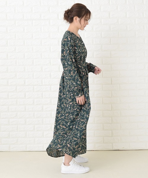 Lace Ladies（レースレディース） ワンピース 花柄フレア 長袖 Vネック