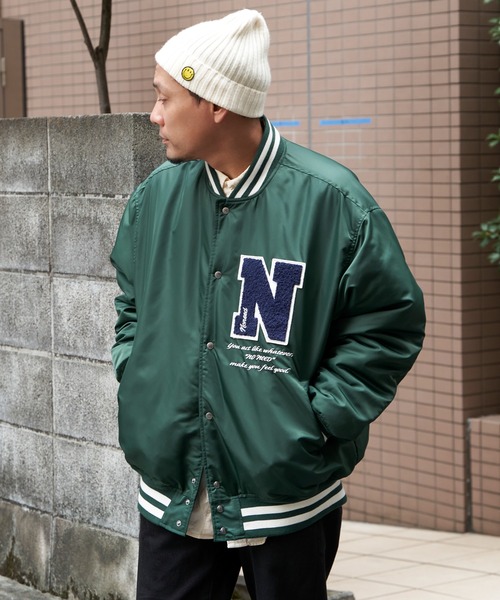 NO NEED（ノーニード） スタジャン ナイロンワッペンリブラインBIG
