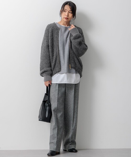 パンツ シルクネップヘリンボーン ワイドパンツ レディース : ZOZOTOWN