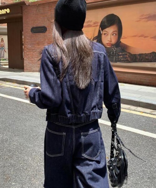 セットアップ ショートデニムジャケット ＋ ハイウエストワイドレッグ