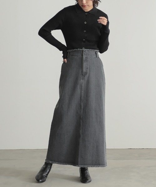 for/c（フォーシー） スカート 「セットアップ対応」裾フリンジデニム