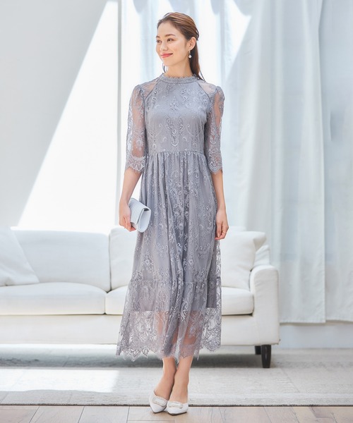 DRESS+（ドレスプラス） ドレス レーススタンドカラーワンピースドレス