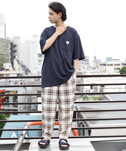 8 チノパン チェックワイドテーパードパンツ メンズ レディース