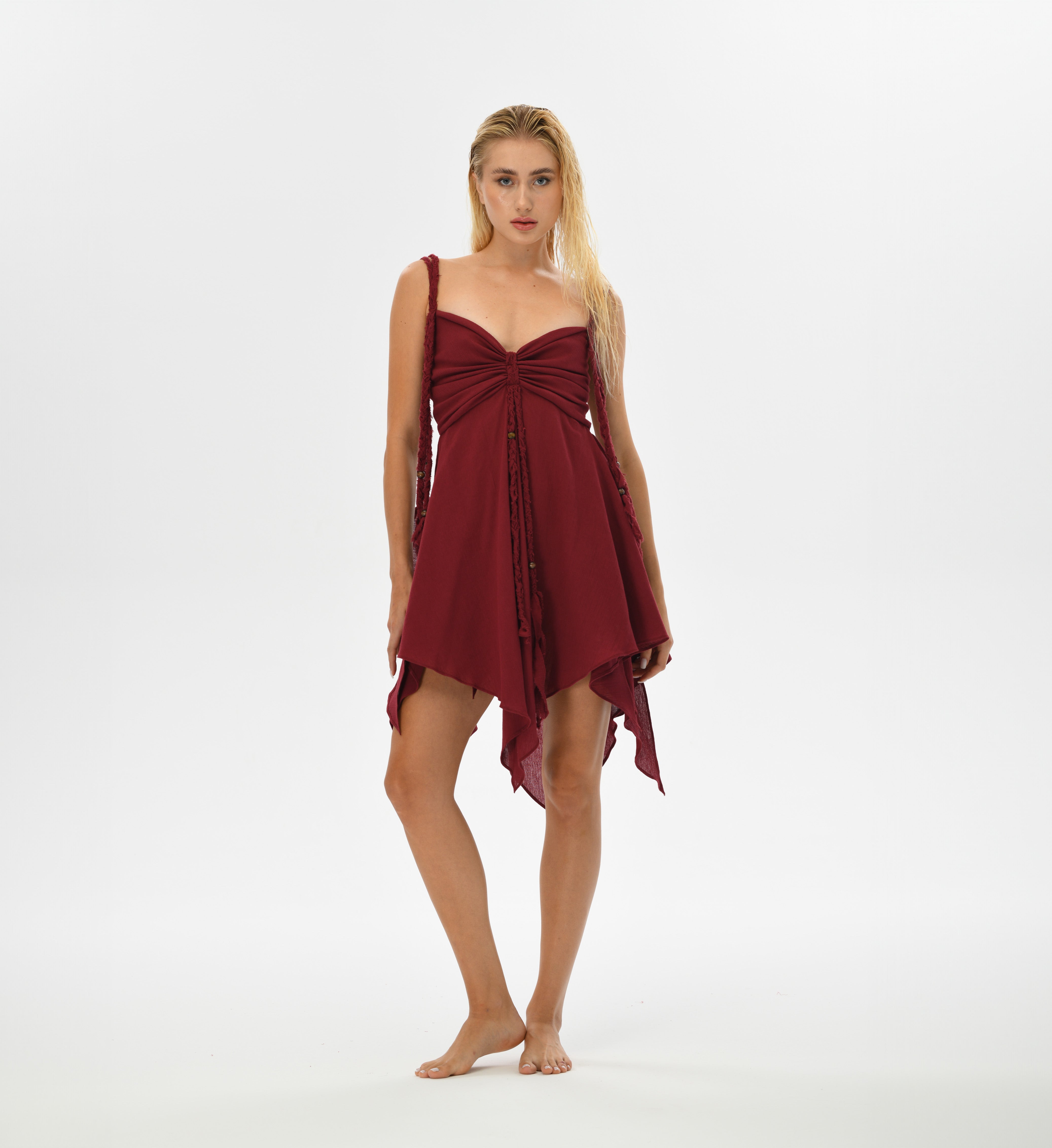 Ninsun Mini Dress - Red Wine | Zhenabia