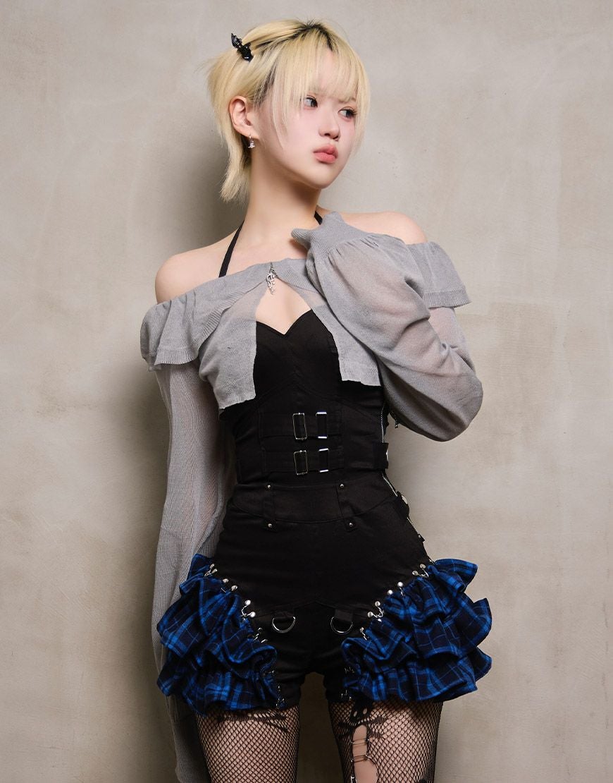 DustDevil【ダストデビル】チェックフリルオールインワンピース/全2色