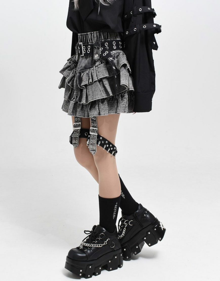 REFLEM【レフレム】ベルト付きカーゴデニムフリルスカート/全2色